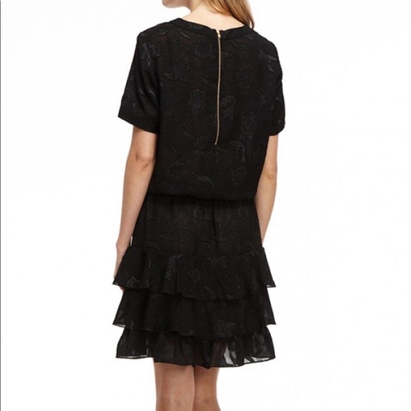 Cooper & Ella Phoebe Ruffled Black Dress Womens XS Short Sleeve Midi - Picture 2 of 16